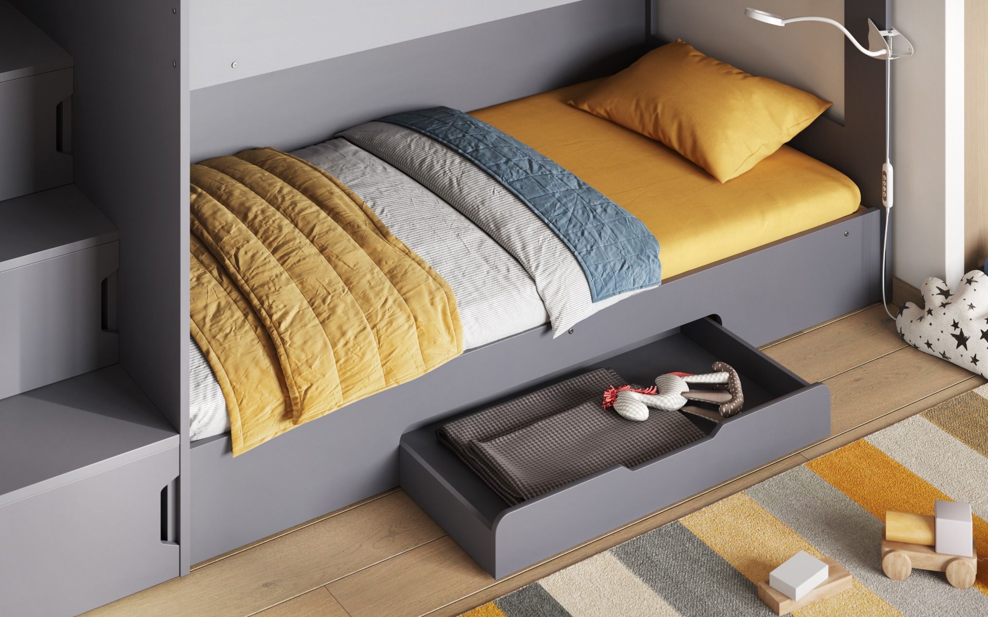 Flair Slick Staircase Triple Bunk Bed with Storage