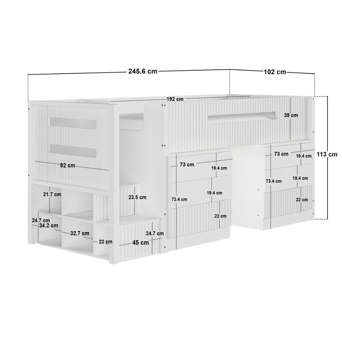 Flair Luca Mid Sleeper Cabin Bed with Drawers and Storage White