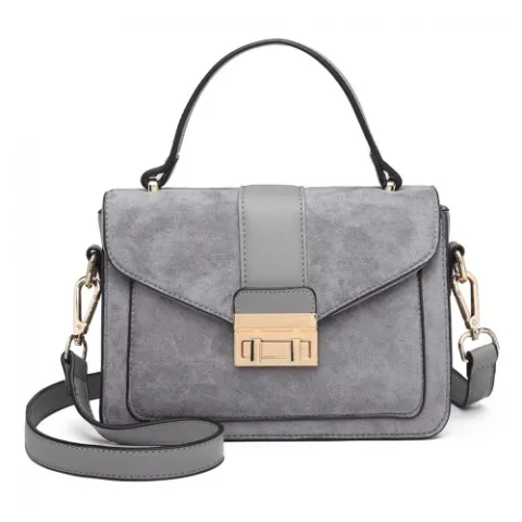 Miss Lulu Matte PU Leather Midi Handbag Cross Body Bag - Grey