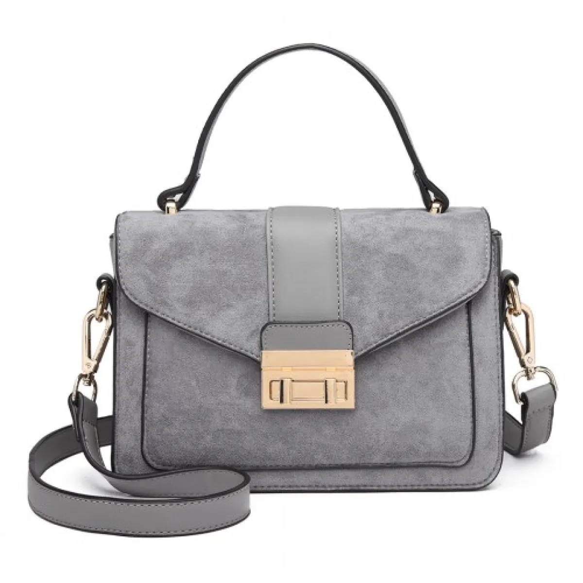 Miss Lulu Matte PU Leather Midi Handbag Cross Body Bag - Grey