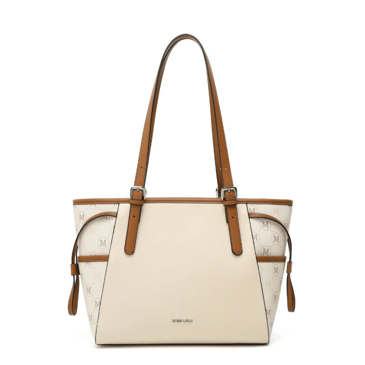 Miss Lulu Monogram Tote Bag, Beige and Brown