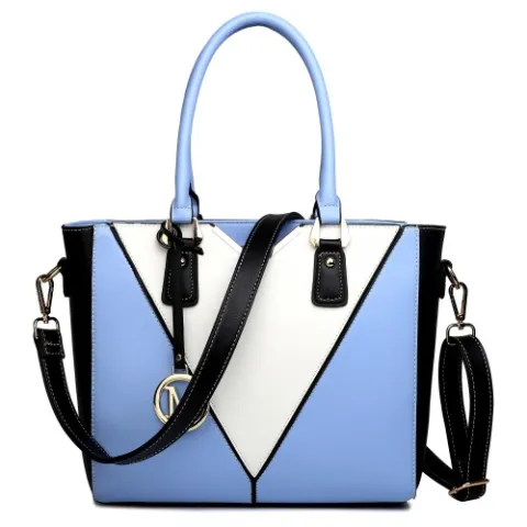Miss Lulu Leather Look V-Shape Shoulder Handbag - Blue