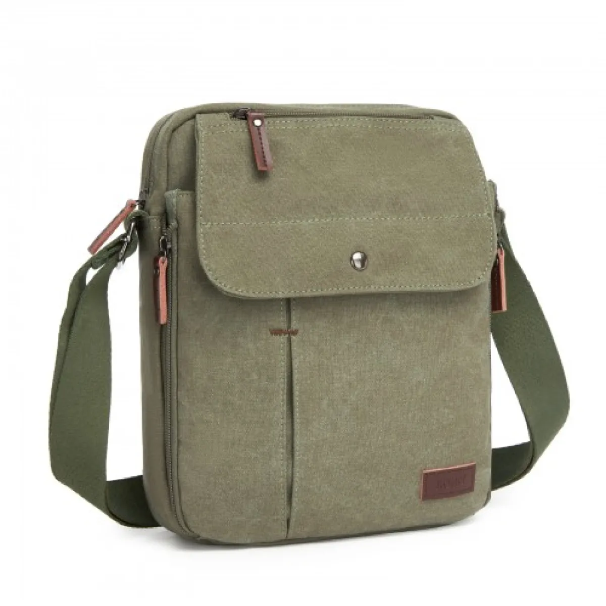 Kono Canvas Crossbody Shoulder Bag – Multi-Pocket Messenger Bag with Adjustable Strap and Front Organizer Panel - Army green