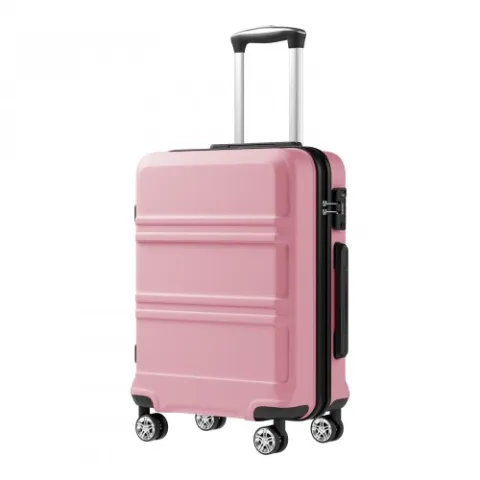 Kono 20 Inch ABS+PC Hard Shell Cabin Suitcase, TSA Lock YKK Zipper 360° TPE Spinner Wheels Carry On Luggage - Pink And Black