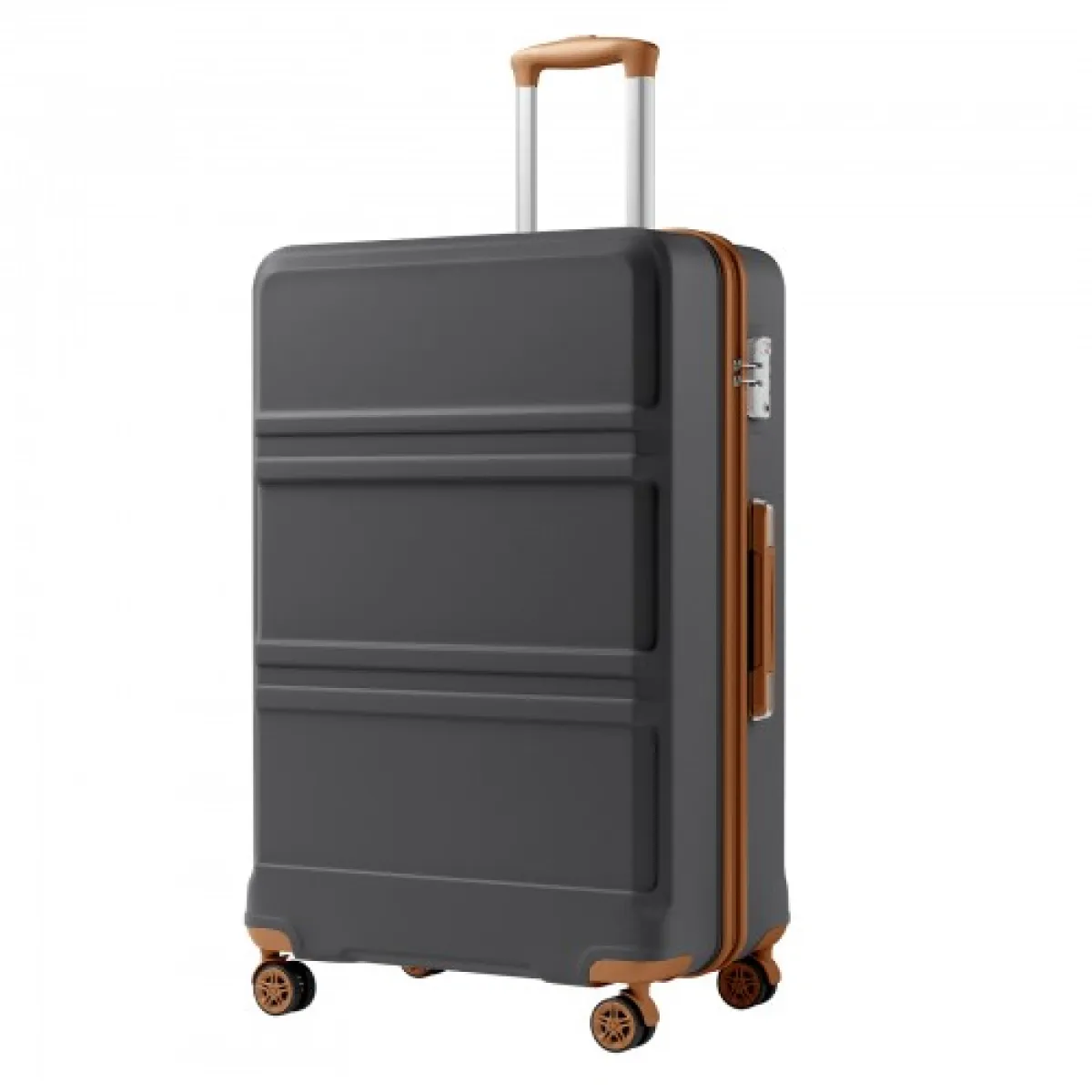 Kono 28 Inch Large Capacity ABS+PC Hard Shell Suitcase, TSA Lock YKK Zipper 360° Silent Spinner Wheels Luggage - Grey And Brown