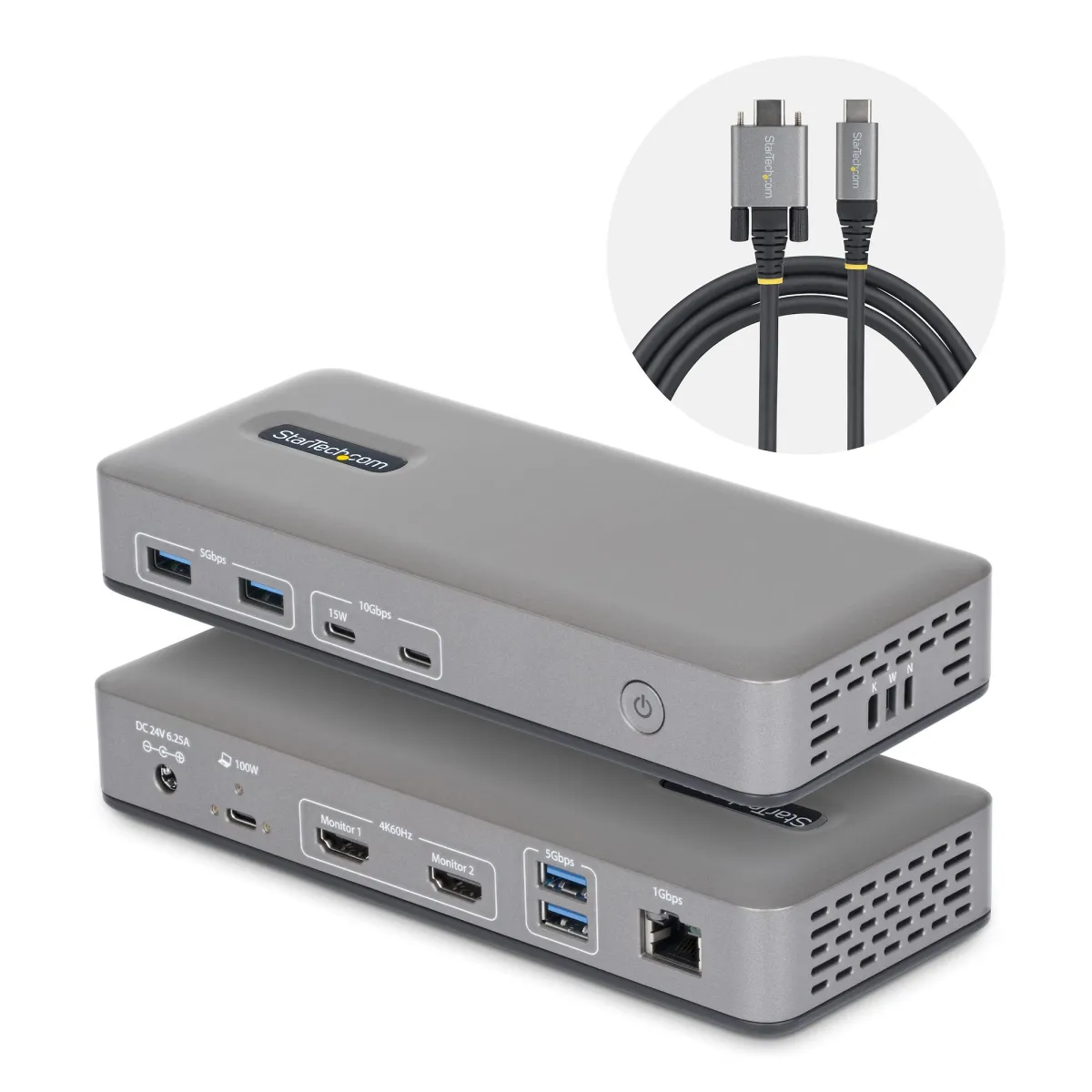 StarTech.com Dual-Monitor USB-C Docking Station, HDMI, 4K 60Hz, 100W Laptop Charging, 1GbE, Driverless, Multi-Monitor Dock For Windows